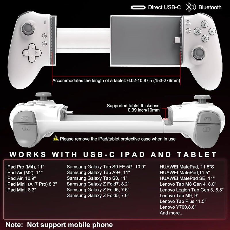 Megadream USB C Game Controller for iPad/Tablet (6.7-11in compatible), Plug and Play Gamepad Joystick, Remote Play Controller for PS5/Xbox/PC, Cloud Game, Hall Rocker/Trigger/Turbo/Macro, Passthrough Charging - Image 3